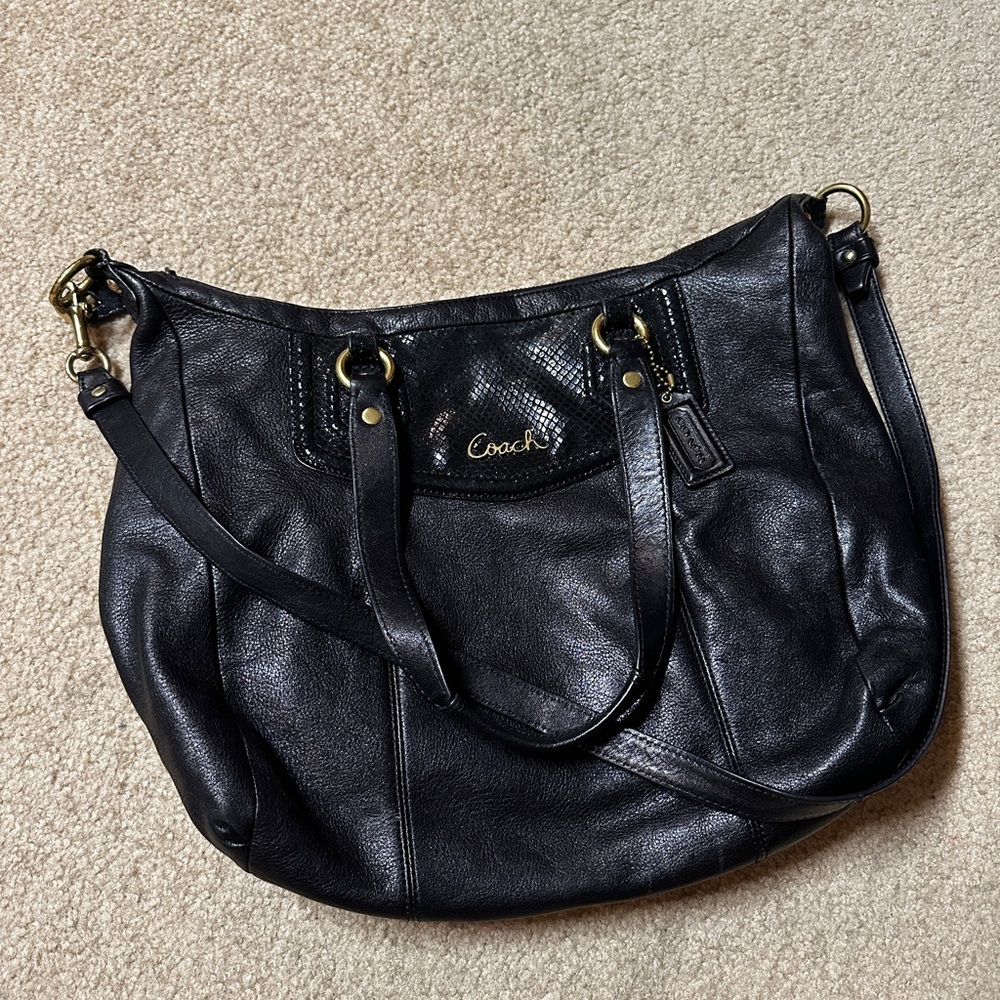 Coach Black Leather Crossbody Bag with Metal Hardware